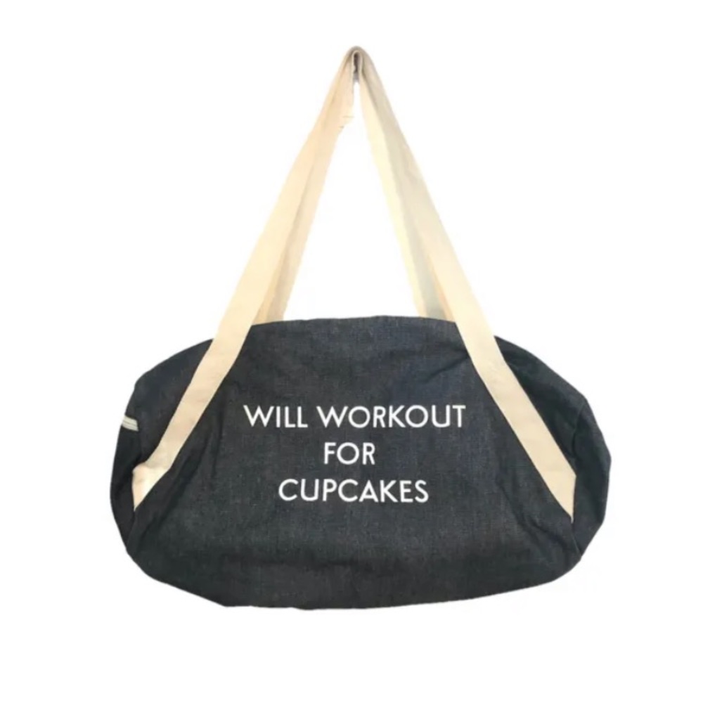 “Will Workout for Cupcakes” light duffel workout or overnight bag